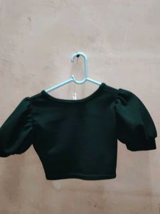 Green Puff Sleeve Crop Top👗🫧