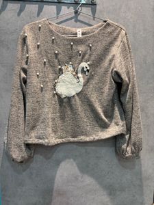 🦢Swan Embellished Grey Top🦢