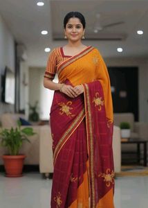 Elegant red and mustard Saree