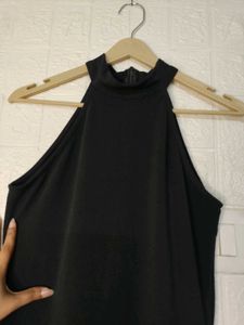 Black Halter Slit Dress
