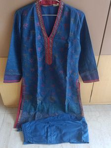 Biba Blue Lotus Print Kurta Set