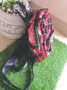 Red Sequin Backpack With Pink Bunny Ears And Bow