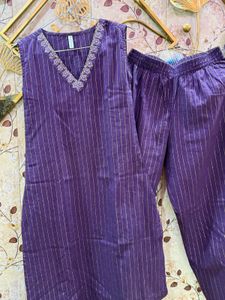 Purple Embroidered kurta set