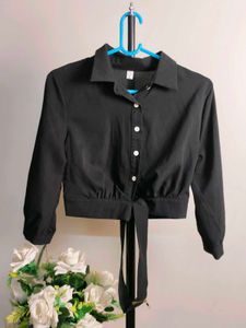 Black Tie-Front Blouse