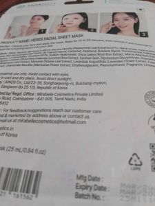 Mirabelle Herbs Facial Sheet Mask