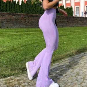 Purple Ribbed Leggings