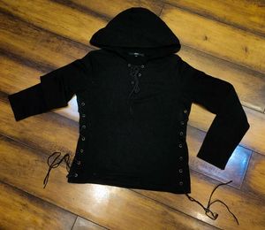 Black Lace-Up Hoodie