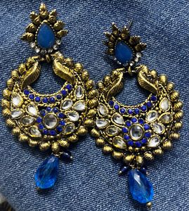 Gold Plated Traditional Blue Kundan Earring