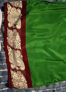 Green Sari with Maroon Border