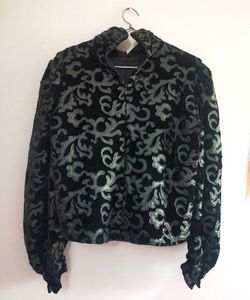 ZARA Black Faux Leather Velvet Top