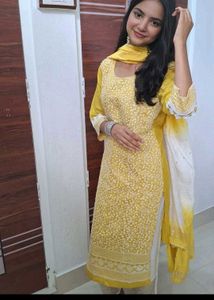 Yellow Embroidered Kurti Set