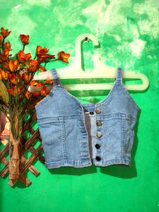 Denim Button-Down Crop Top