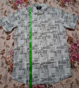 White and Black Geometric Print Shirt