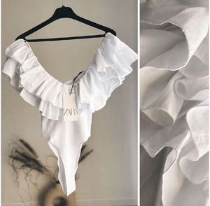 ZARA NEW RUFFLE SLEEVE BODYSUIT RIBBED SIZE-S