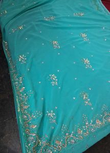 Party Wear Cyan  Saree new with blouse