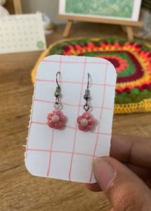Handmade Pink Flower Earrings