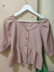 Cute Gingham Peplum Top