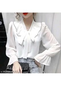 Ruffle Trim Tie Neck Blouse