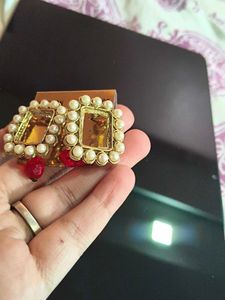 Fashion Earrings - Pearl &amp; Gem Detail