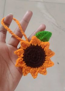 Sunflower Crochet Keychain Charm