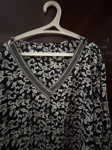 V Neck Black Short Kurti