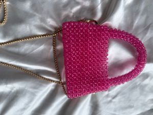 Pink Beaded Mug Bag