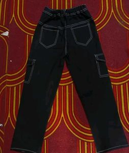 Black Cargo Pants with White Stitching