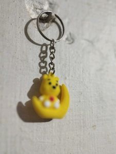 Rubber Smiley Teddy Moon Keychain