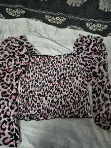 Pink Leopard Smocked Top