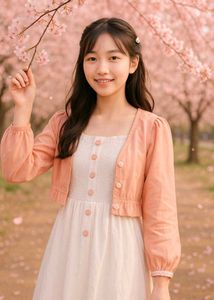Peach Cardigan & White Dress