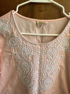 Peach Embroidered Kurti Top