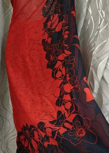red black floral saree