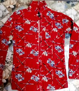 Red Floral Print Button-Down Shirt