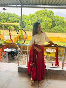 Red Flared Cotton Skirt