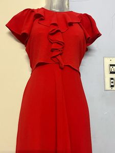 Pintrest Elegant Red Ruffled Midi Dress