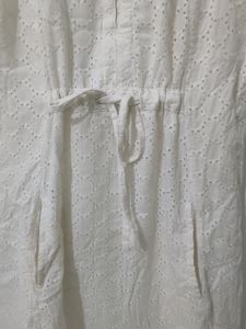 White Eyelet Knee Length Dress