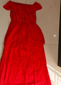 Red Off-Shoulder Tiered Maxi Dress