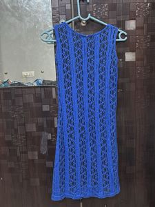 Cute Blue Lace Sleeveless Dress