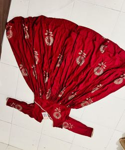 Maroon Floral Print Anarkali Dress