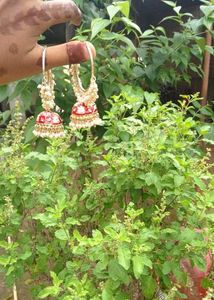 Red Floral Jhumka Earrings