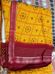 Beautiful Bandhani Print Yellow Saree