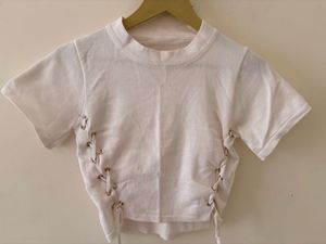 White Lace-Up Detail Top