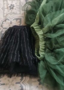 Green and black Tulle Ruffle Skirt