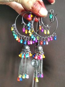 Colorful Beaded Jhumka Hoop Earrings