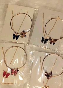 Butterfly Pendant Necklace Set