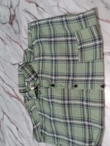 Green Plaid Flannel Shirt - XL