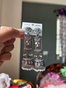 Oxidised Earring With Beads
