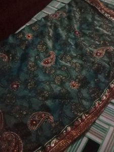 Emerald Green Embroidered Saree