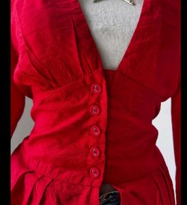 Red Peplum Button-Down Top