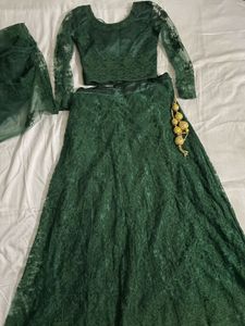Emerald Green Lace Lehenga Set